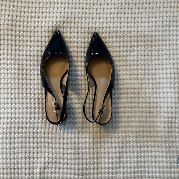 Navy Patent leather Franco Sarto Racer pointed toe size 9.5 sling back - Picture 1 of 5